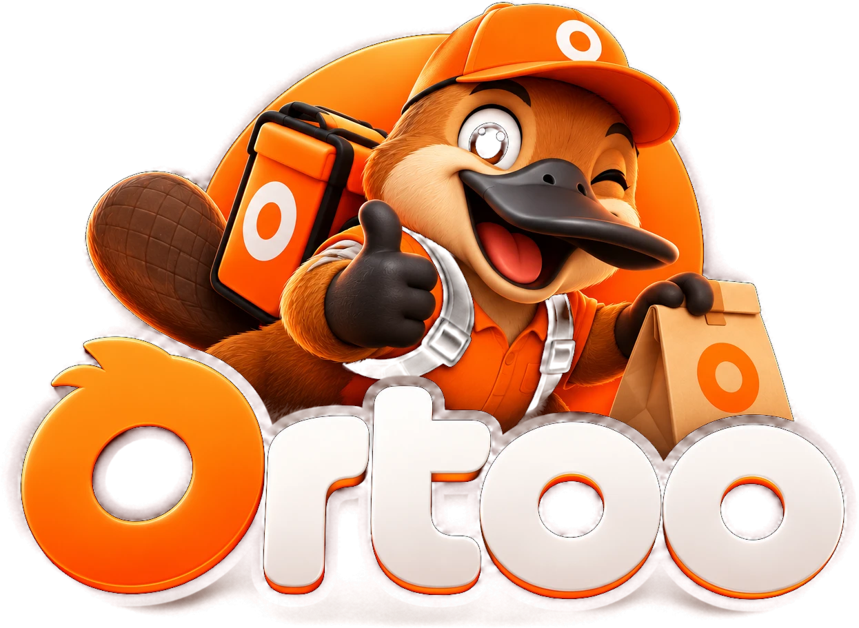Mascote da Ortoo, um ornitorrinco entregador fazendo sinal de positivo